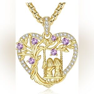 Gold Heart Tree of Life Pendant with Purple Crystal Accents - Women Jewelry